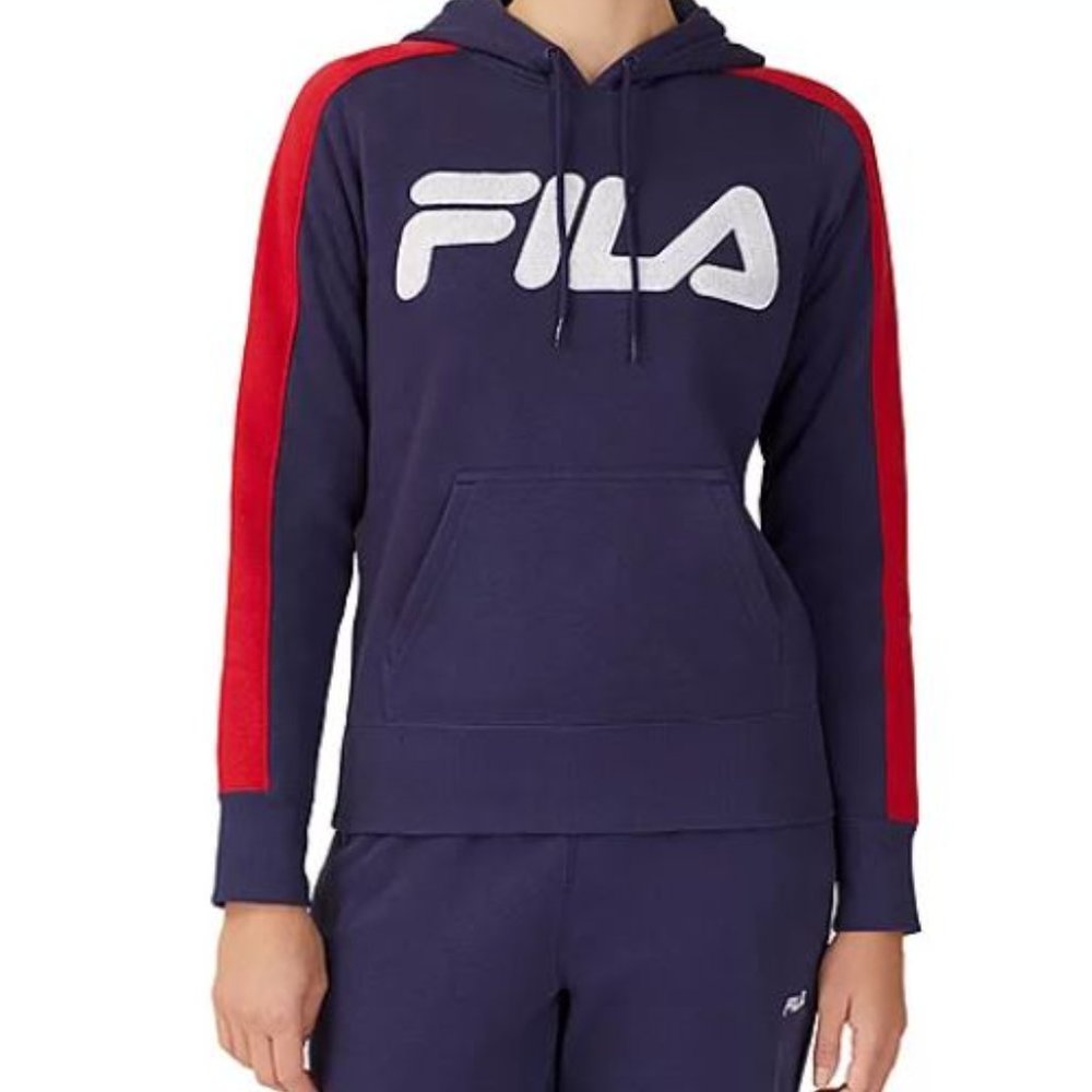 FILA Chica Hoodie Sweatshirt Blue with Red Arm Stripes Women's Sz XS